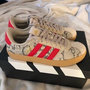 Adidas Beige Snakeskin Sneakers with Red Accents